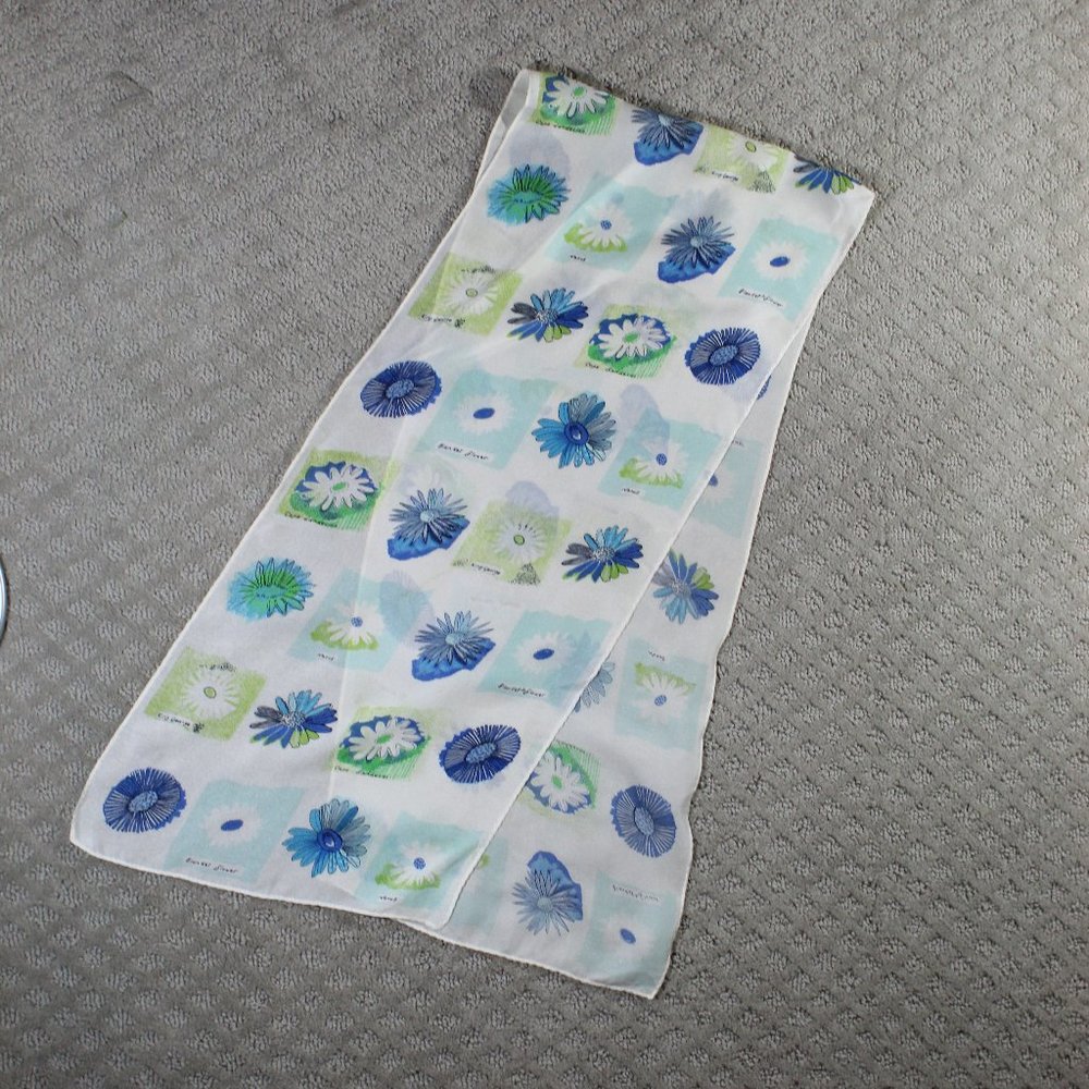 Vintage 90's Blue & Green Silk Flower Scarf